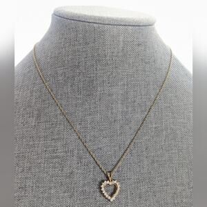 Vintage Signed Roman Gold Tone Glass Romantic Love Heart Pendant Necklace